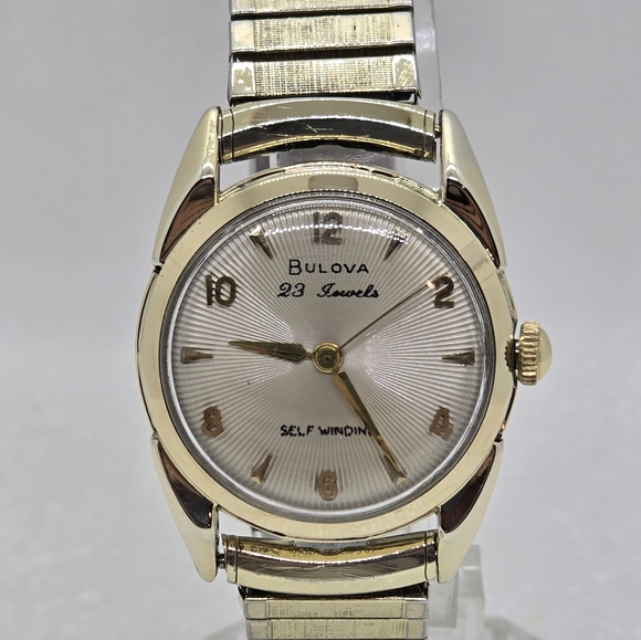 1954 Bulova 23 Jewels Sunburst Men's 10k Gold(rgp) Vintage 10k gold(rgf) Band! - Picture 1 of 11